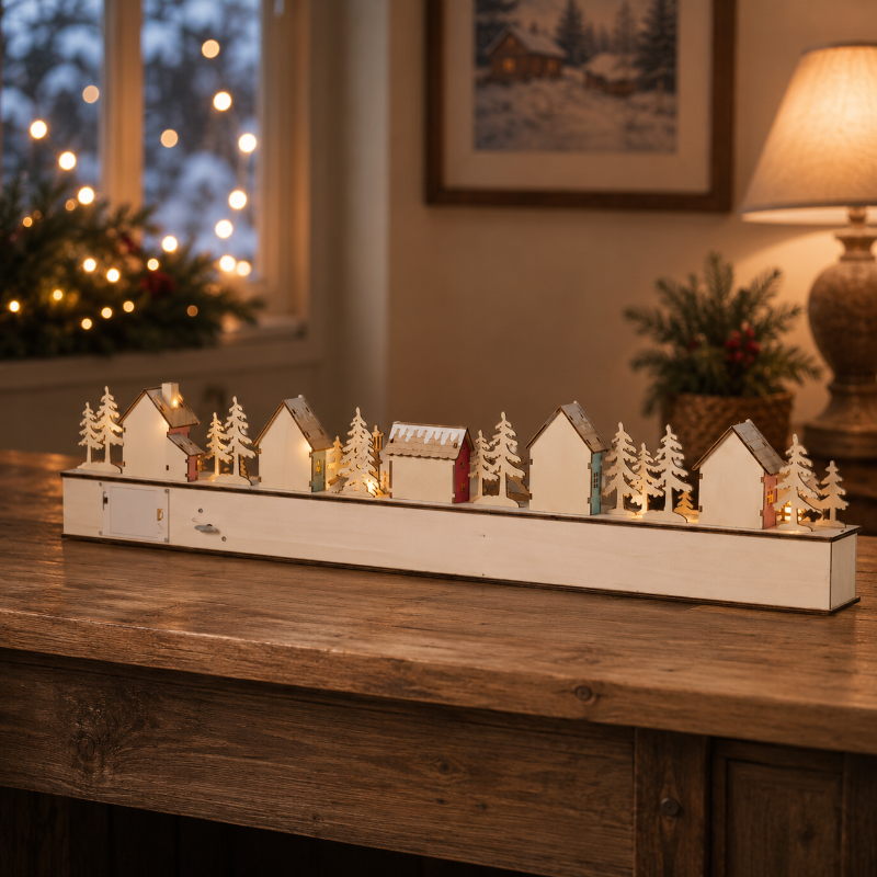 DIY Wooden Christmas Village Advent Calendar with LED Lights, Music & 24 Countdown Drawers