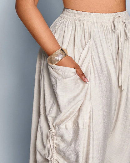 Plus Size Loose-Fit Casual Wide Leg Pants with Waist Tie and Pockets