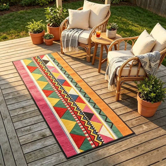 Boho Outdoor/Indoor Washable Rug – Non-Slip & Durable