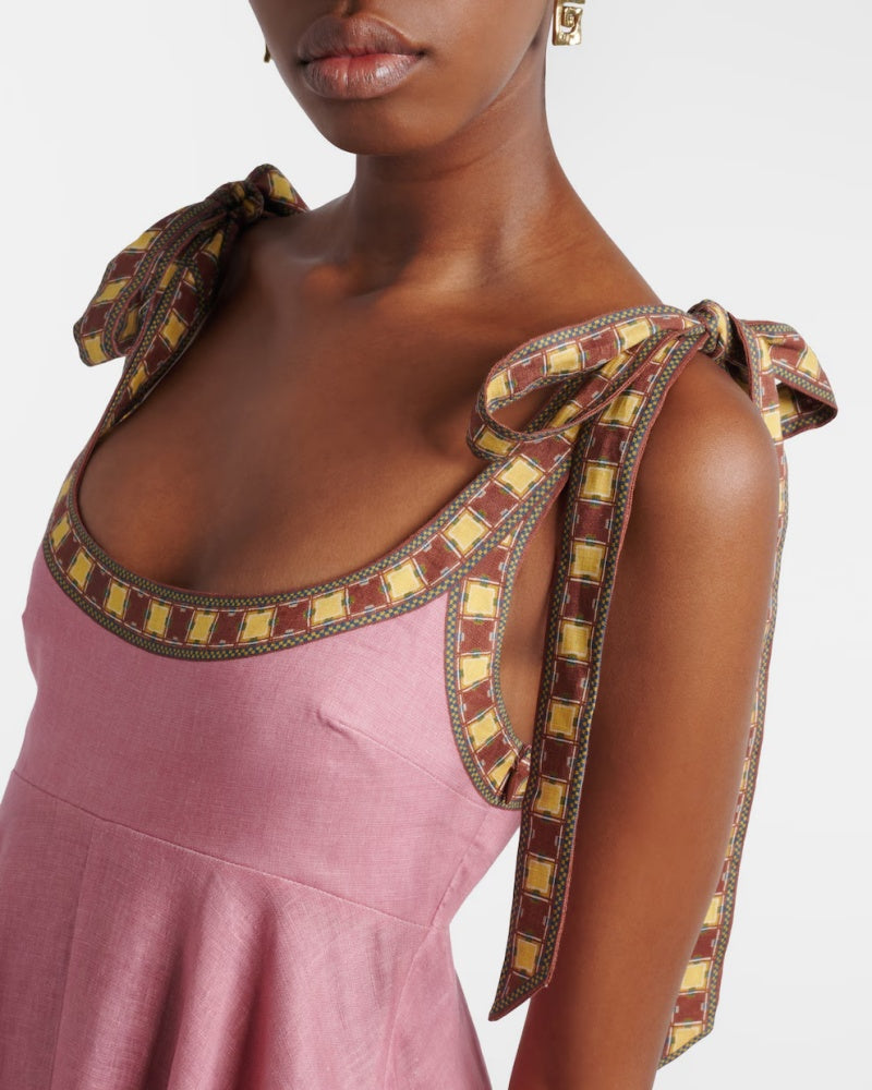 2026 Women's Linen-Blend Embroidered Midi Dress