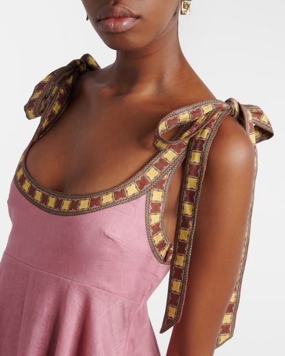 2026 Women's Linen-Blend Embroidered Midi Dress
