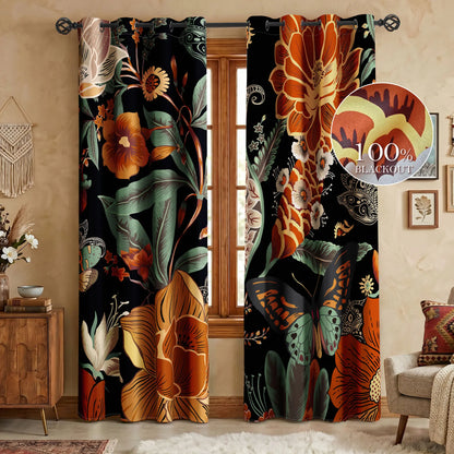 Boho Floral Blackout Curtains - 2 Panels for Bedroom