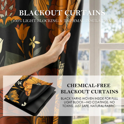 Boho Floral Blackout Curtains - 2 Panels for Bedroom
