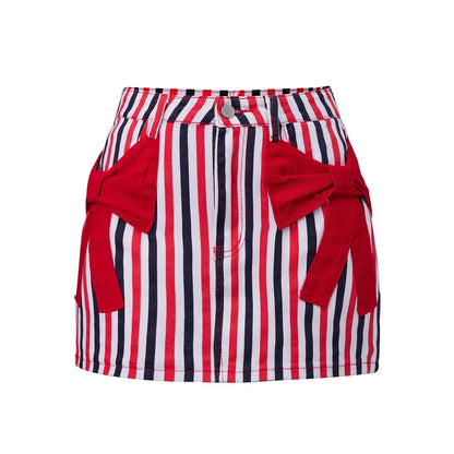 Retro Patriotic Style Women's Red White Blue Striped Mini Skirt