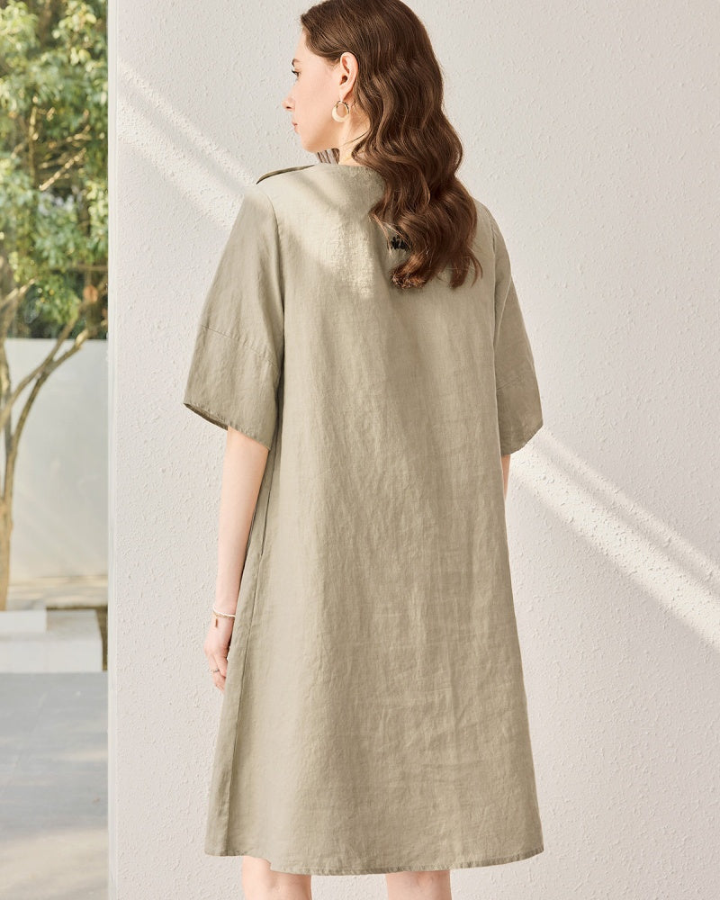 Linen Hand-Embroidered Simple Style Dress