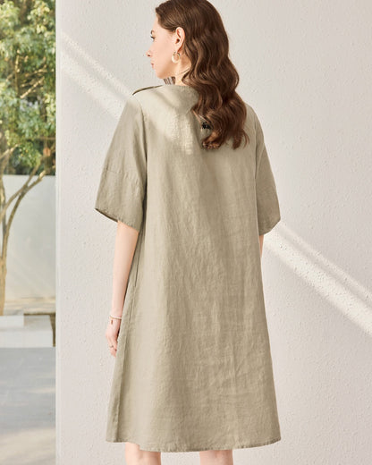 Linen Hand-Embroidered Simple Style Dress