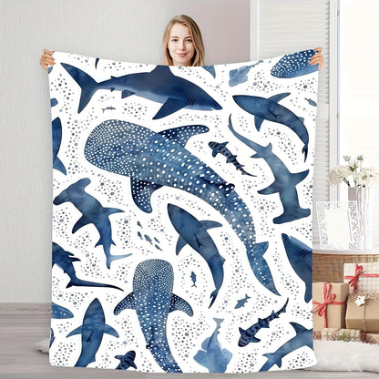 Romantic ocean style whale shark pattern warm blanket