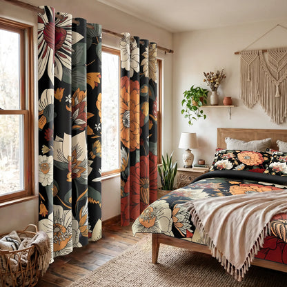 Boho Floral Blackout Curtains - 2 Panels for Bedroom