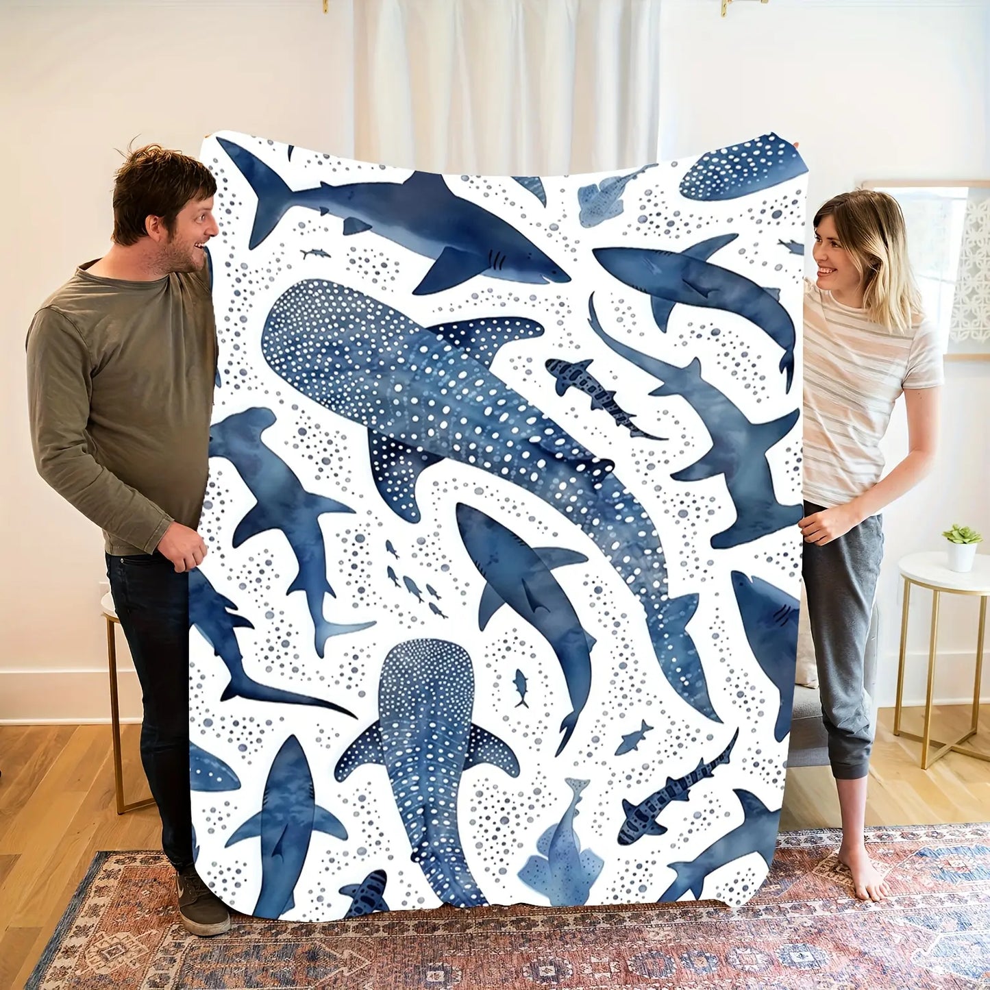 Romantic ocean style whale shark pattern warm blanket