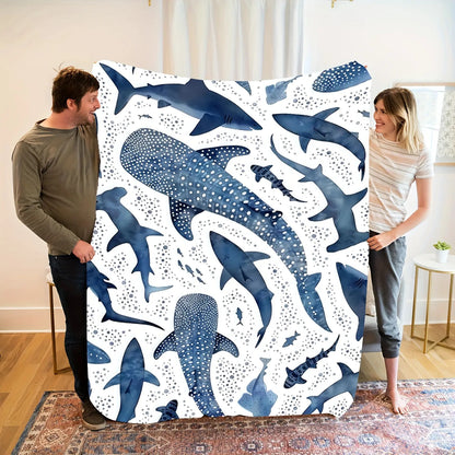Romantic ocean style whale shark pattern warm blanket