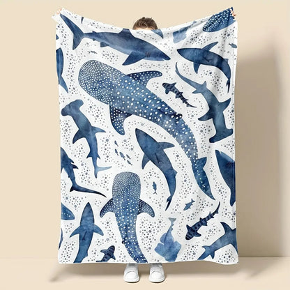 Romantic ocean style whale shark pattern warm blanket