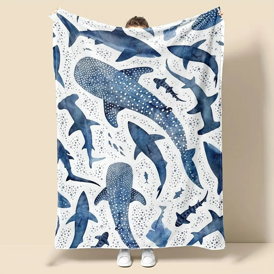 Romantic ocean style whale shark pattern warm blanket