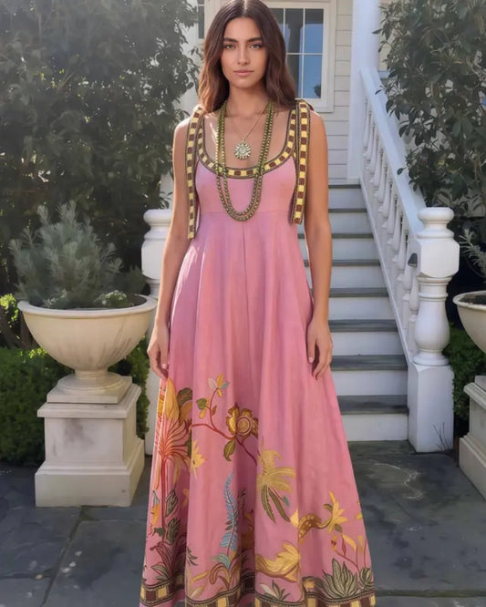 2026 Women's Linen-Blend Embroidered Midi Dress