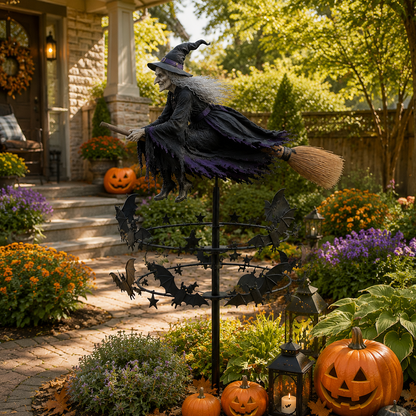 🧙‍♀️ Flying Witch & Bats Garden Wind Spinner