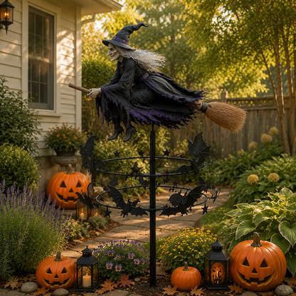 🧙‍♀️ Flying Witch & Bats Garden Wind Spinner