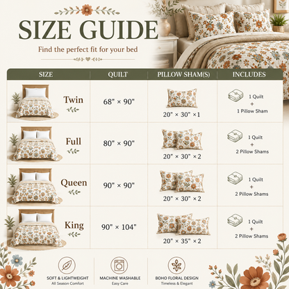 Boho Floral Quilt Set – Cozy All-Season Bedding