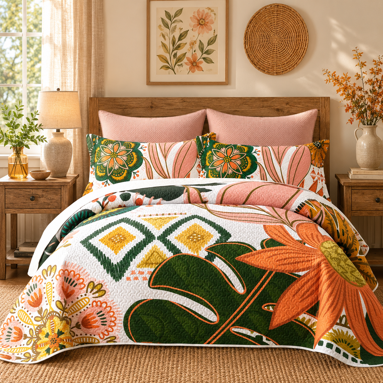 Boho Floral Quilt Set – Cozy All-Season Bedding