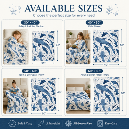 Romantic ocean style whale shark pattern warm blanket