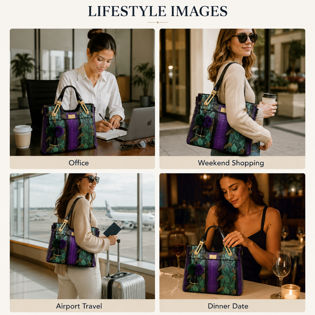 Elegant Snakeskin PU Leather Tote Bag – Large Capacity Shoulder Handbag for Work, Travel & Everyday Use