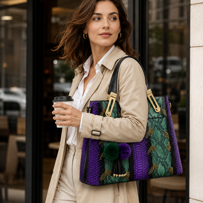 Elegant Snakeskin PU Leather Tote Bag – Large Capacity Shoulder Handbag for Work, Travel & Everyday Use