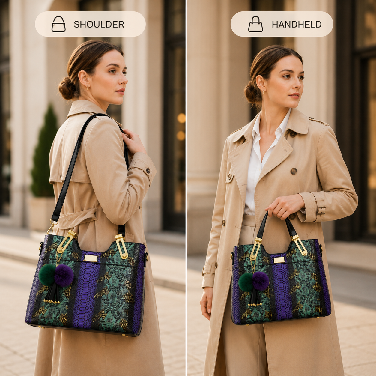 Elegant Snakeskin PU Leather Tote Bag – Large Capacity Shoulder Handbag for Work, Travel & Everyday Use