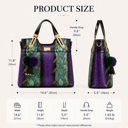 Elegant Snakeskin PU Leather Tote Bag – Large Capacity Shoulder Handbag for Work, Travel & Everyday Use