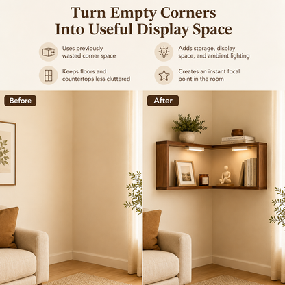 Lighted Wooden Corner Display Shelves