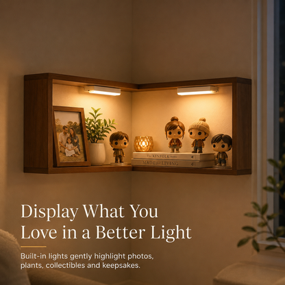Lighted Wooden Corner Display Shelves