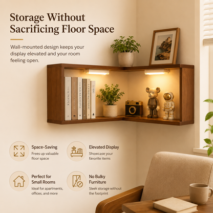 Lighted Wooden Corner Display Shelves