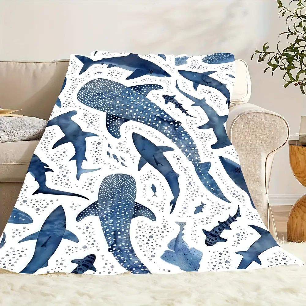 Romantic ocean style whale shark pattern warm blanket
