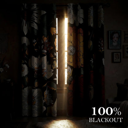 Boho Floral Blackout Curtains - 2 Panels for Bedroom
