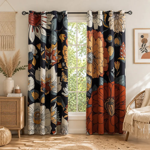 Boho Floral Blackout Curtains - 2 Panels for Bedroom