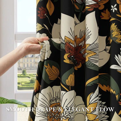 Boho Floral Blackout Curtains - 2 Panels for Bedroom