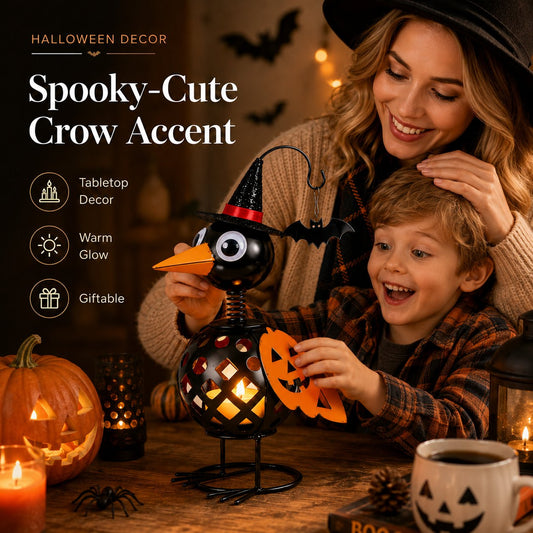 Whimsical Halloween Pumpkin Crow
