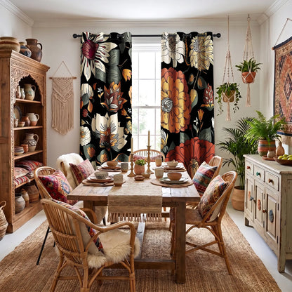 Boho Floral Blackout Curtains - 2 Panels for Bedroom