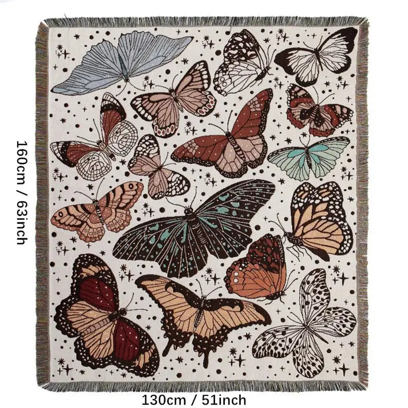 Butterfly Pattern Tassel Throw Blanket