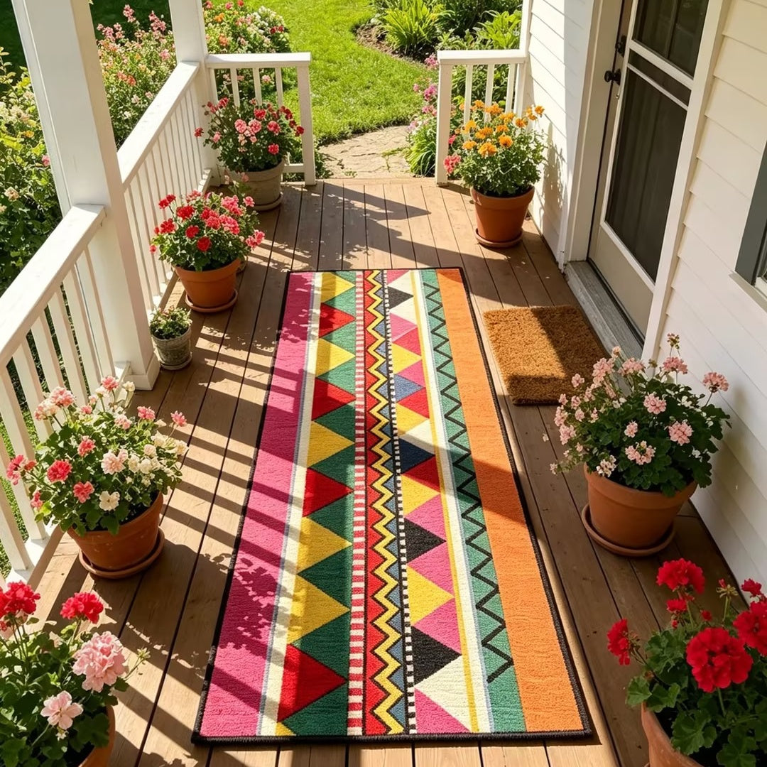 Boho Outdoor/Indoor Washable Rug – Non-Slip & Durable