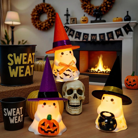 Whimsical Light-Up Halloween Ghost Trio