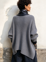 Cozy Stylish Faux Leather Knit Cardigan Jacket