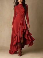 Chic Asymmetric Knitted Midi Dress With A Twisted, Waist-defining Detail