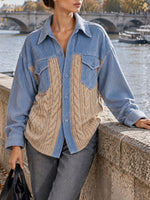Oversized Shirt-style Jacket Featuring A Combination Of Casual Corduroy And Chunky-knit Panels