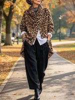 Chic Urban Leopard Print Asymmetrical Zip Jacket