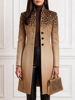 Women's Casual Loose-fit Long-sleeve Jacket With Stand Collar And Ombré Leopard Print