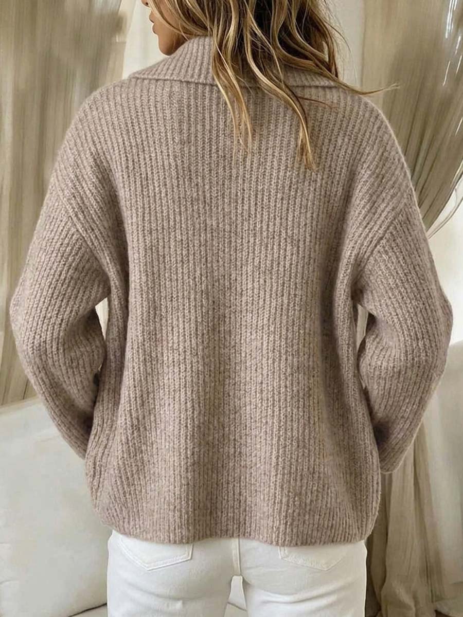 Women's Ribbed Knit Cardigan Sweater with Flap Pockets
