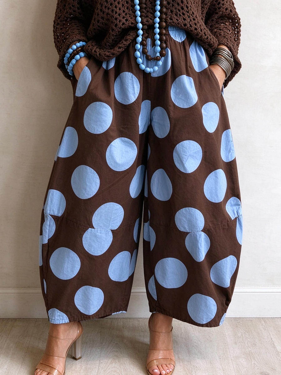 Chic Fall Winter Polka Dot Casual Wide Leg Pants