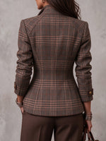 Classic Wool-blend Tailored Plaid Zip-Front Jacket