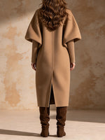 Chic, Elegant Camel-colored Wool Wrap Coat