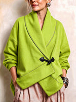 Chic Contrast-Trim Toggle Wrap Jacket