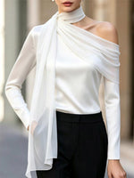 Asymmetrical One-shoulder Silk Blouse With Draped Scarf