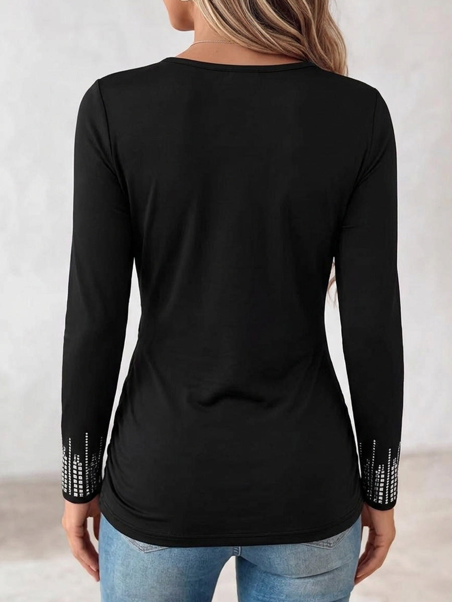 Women's V-Neck Wrap Top with Rhinestone Embellishments